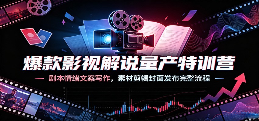 爆款影视解说量产特训营：剧本情绪文案写作，素材剪辑封面发布完整流程-985网创