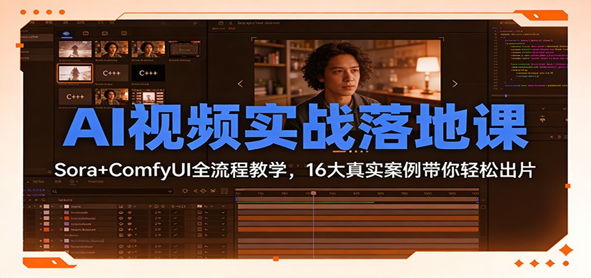 AI视频实战落地课：Sora+ComfyUI全流程教学，16大真实案例带你轻松出片-985网创