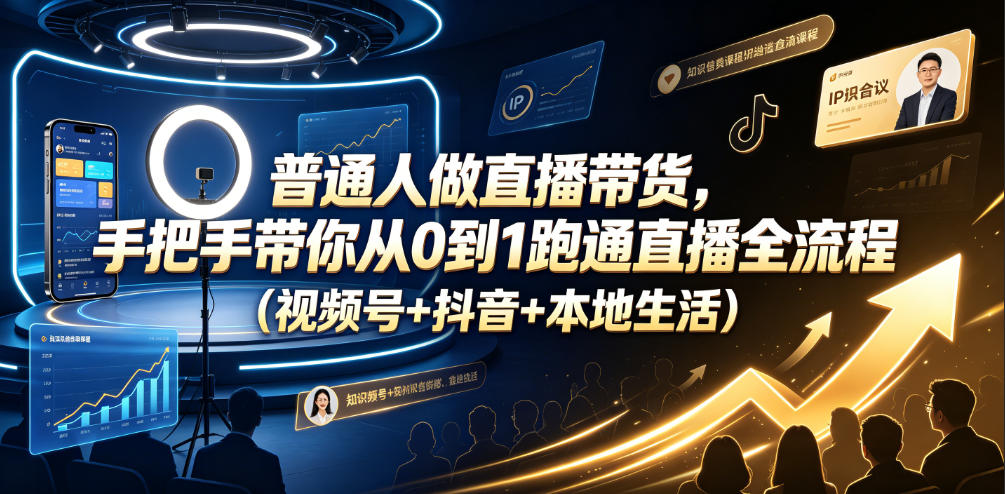 普通人做直播带货，手把手带你从0到1跑通直播全流程（视频号+抖音+本地生活）-985网创
