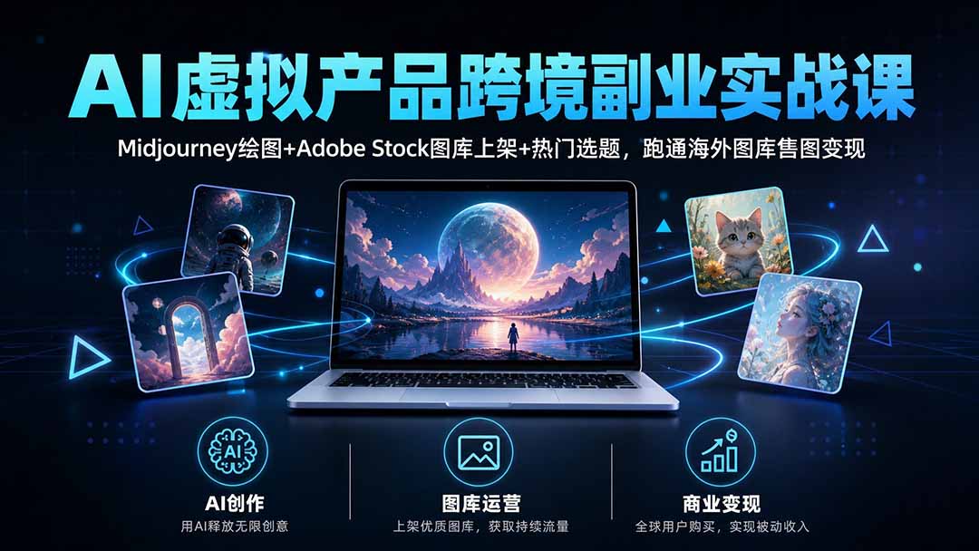 AI虚拟产品跨境副业实战课｜Midjourney绘图+Adobe Stock图库上架+热门选题，跑通海外图库售图变现-985网创