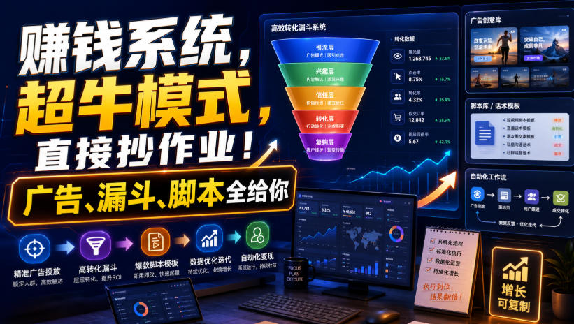 賺钱系统，超牛模式，直接抄作业！广告、漏斗、脚本全给你【原创双语字幕】-985网创