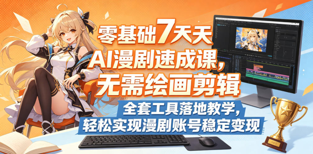 零基础7天AI漫剧速成课，无需绘画剪辑，全套工具落地教学，轻松实现漫剧账号稳定变现-985网创