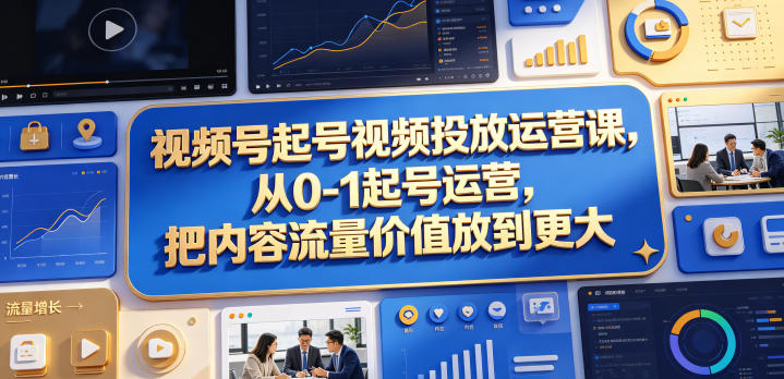 视频号起号视频投放运营课，从0-1起号运营，把内容流量价值放到更大-985网创