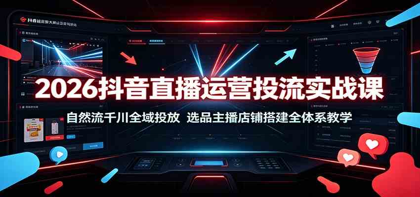 2026抖音直播运营投流实战课：自然流千川全域投放，选品主播店铺搭建全体系教学-985网创