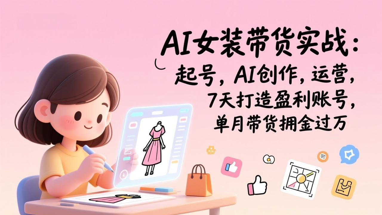AI女装带货实战：起号，AI创作，运营，7天打造盈利账号，单月带货佣金过万-985网创