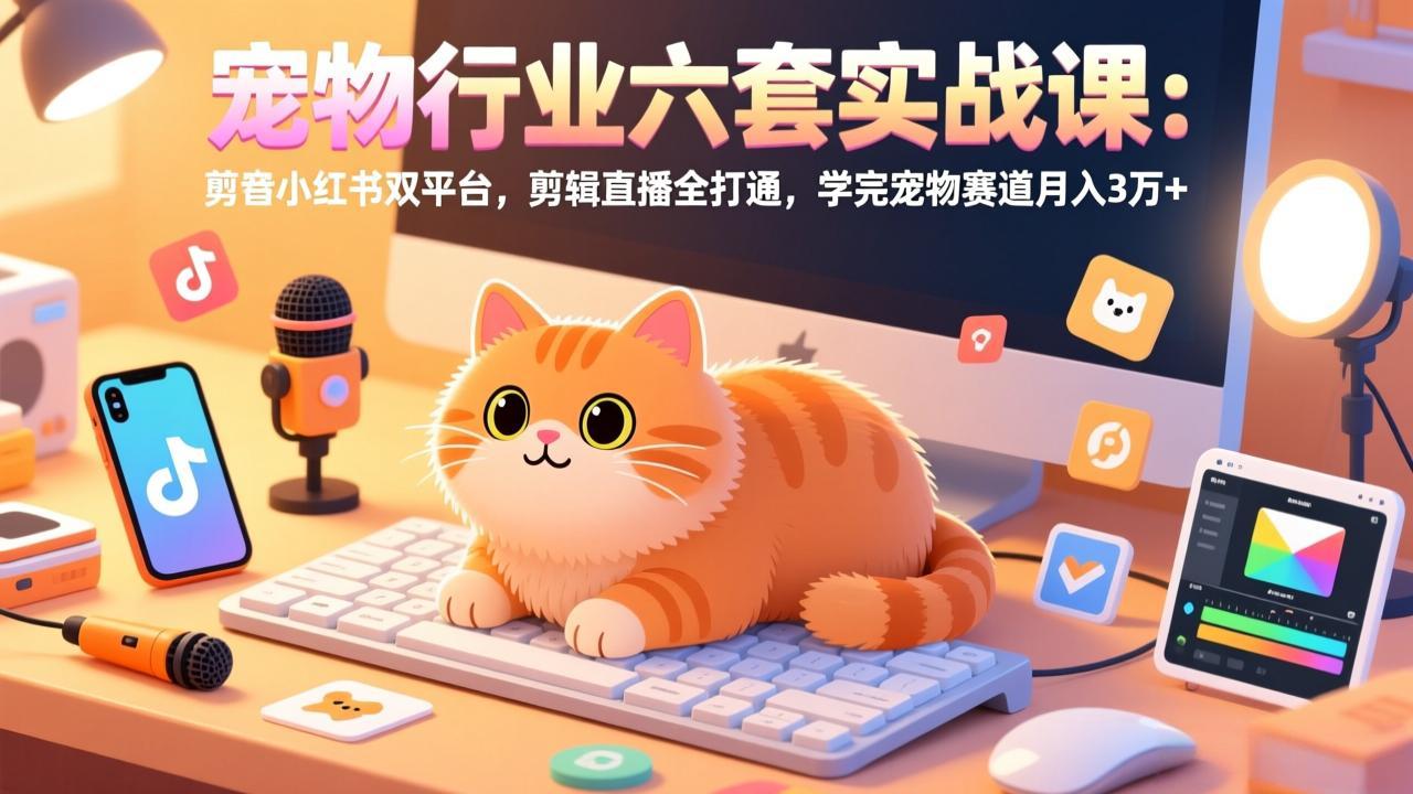 宠物行业六套实战课：抖音小红书双平台，剪辑直播全打通，学完宠物赛道月入3万+-985网创