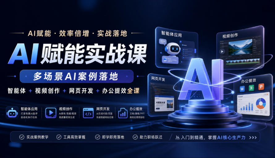 AI赋能实战课，多场景AI案例落地，智能体+视频创作+网页开发+办公提效全课-985网创