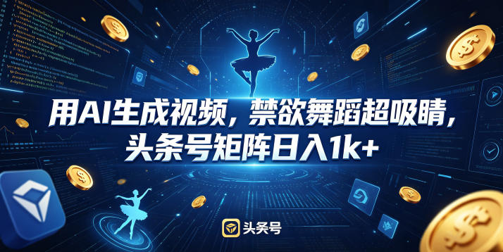 用AI生成视频，禁欲舞蹈超吸睛，头条号矩阵日入1k+-985网创