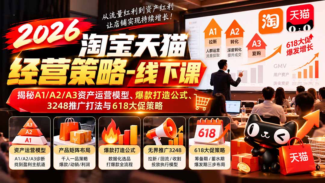 2026淘宝天猫经营策略-线下课-更新1019：揭秘A1/A2/A3资产运营模型、爆款打造公式、3248推广打法与618大促策略-985网创