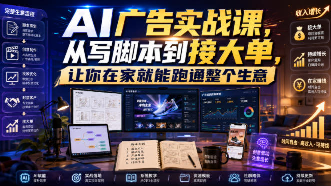 AI广告实战课，从写脚本到接大单，让你在家就能跑通整个生意【原创双语字幕】-985网创