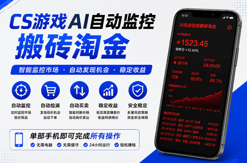 CS游戏AI自动监控搬砖淘金，稳定运行多年，支持任何形式验证，日入300+【揭秘】-985网创
