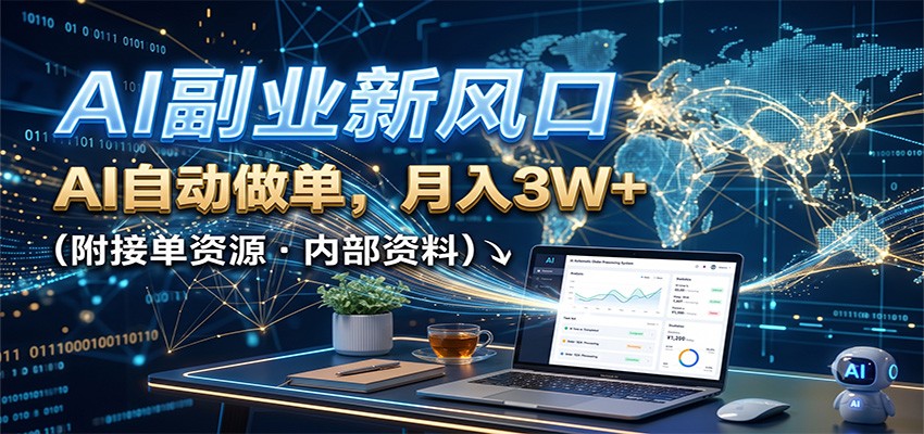 AI副业新风口，AI自动做单，月入3W+，附接单资源-985网创