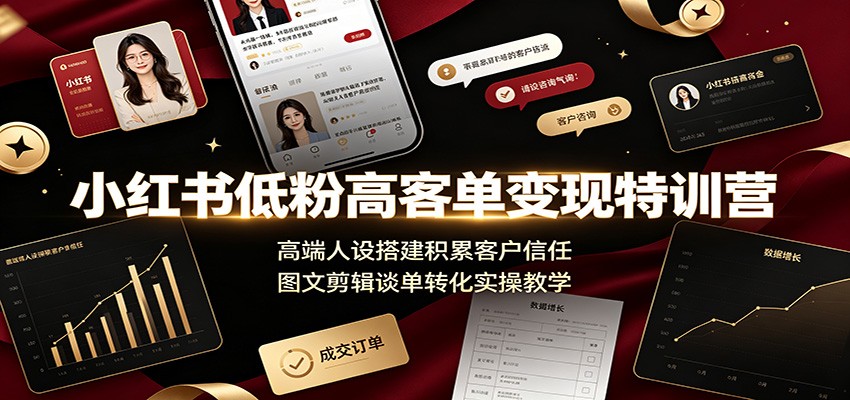 小红书低粉高客单变现特训营：高端人设搭建积累客户信任，图文剪辑谈单转化实操教学-985网创