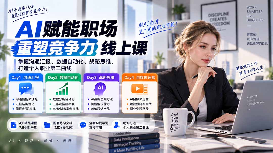 AI职场提效与第二曲线实战课-无水印：学习沟通汇报、数据工作流和战略思维，掌握AI编程做产品及自媒体运营方法-985网创