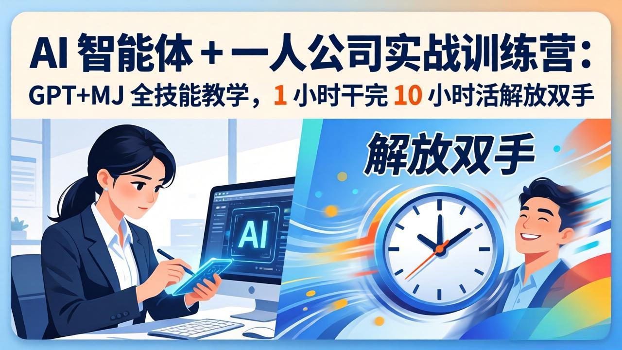 AI 智能体 + 一人公司实战训练营：GPT+MJ 全技能教学，1 小时干完 10 小时活解放双手-985网创
