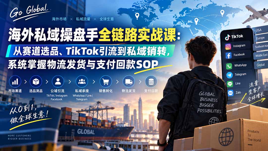 海外私域操盘手全链路实战课：从赛道选品、TikTok引流到私域销转，系统掌握物流发货与支付回款SOP-985网创
