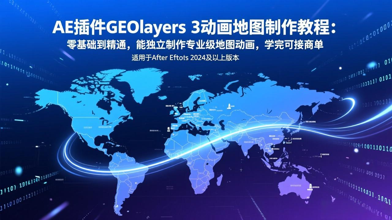 AE插件GEOlayers 3动画地图制作教程：零基础到精通，能独立制作专业级地图动画，学完可接商单-985网创