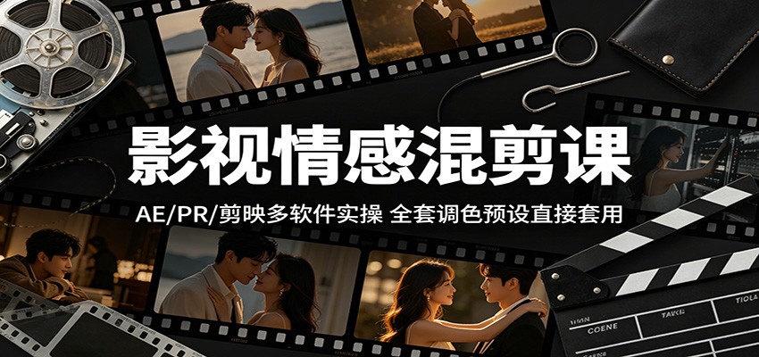 影视情感混剪课：AE/PR/剪映多软件实操，全套调色预设直接套用-985网创