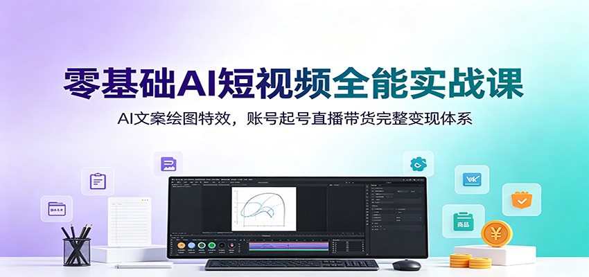 零基础AI短视频全能实战课：AI文案绘图特效，账号起号直播带货完整变现体系-985网创