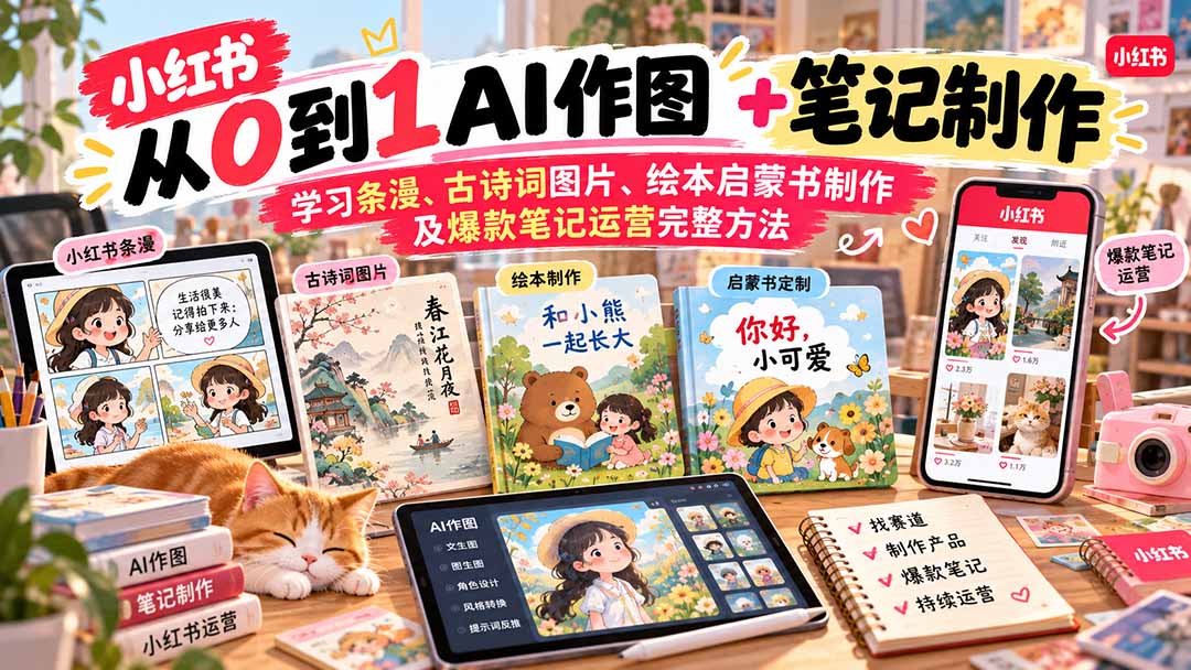 2026小红书AI内容创作从0到1：学习条漫、古诗词图片、绘本启蒙书制作及爆款笔记运营完整方法-985网创