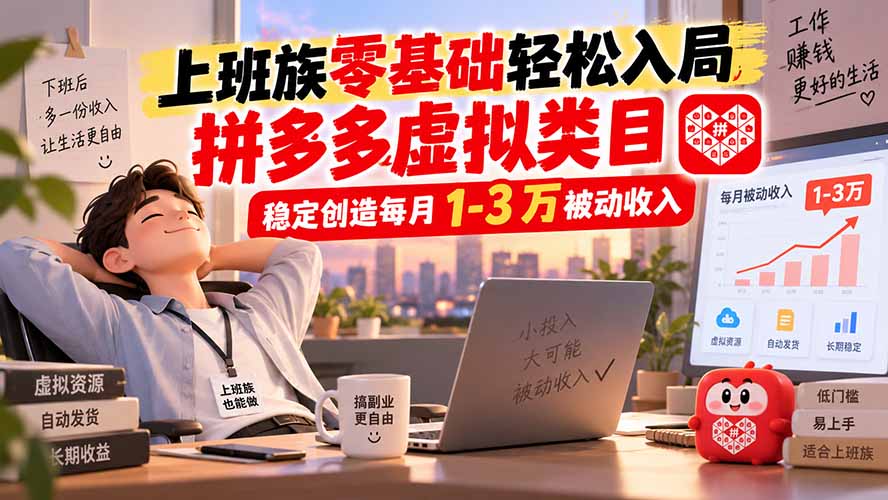 上班族零基础轻松入局，拼多多虚拟类目，稳定创造每月 1-3 万被动收入-985网创