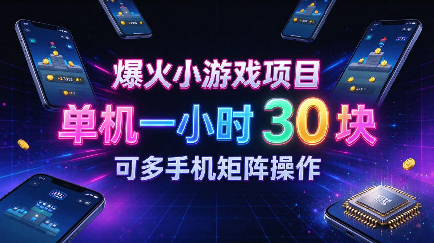 爆火小游戏撸金项目，实测单机一小时30+，可多手机矩阵操作，新手看完一遍就能上手【揭秘】-985网创
