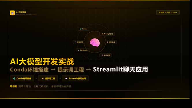 AI大模型开发实战：Conda环境搭建→提示词工程→Streamlit聊天应用，零基础到项目落地-985网创