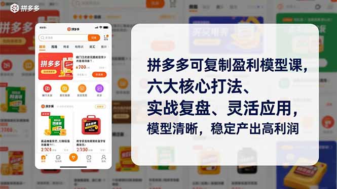 拼多多可复制盈利模型课，六大核心打法、实战复盘、灵活应用，模型清晰，稳定产出高利润-985网创