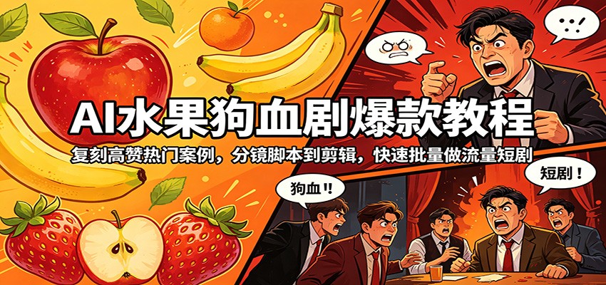 AI水果狗血剧爆款教程：复刻高赞热门案例，分镜脚本到剪辑，快速批量做流量短剧-985网创
