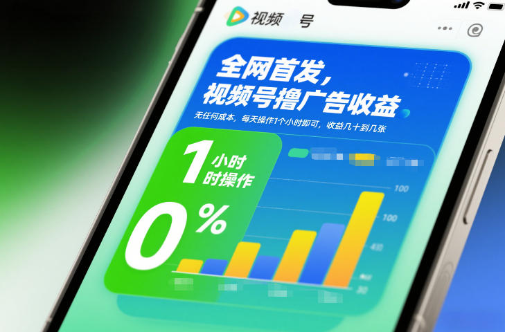 全网首发，视频号撸广告收益，无任何成本，每天操作1个小时即可，收益几十到几张-985网创
