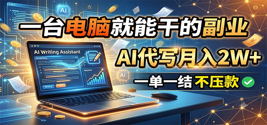 一台电脑就能干的副业，AI代写月入2W+，一单一结不压款-985网创