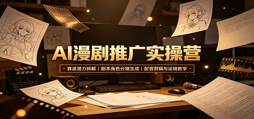 AI漫剧推广实操营：赛道潜力拆解，剧本角色分镜生成，配音剪辑与运镜教学-985网创