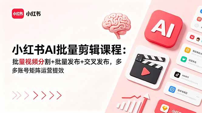 （18959期）小红书AI批量剪辑课程：批量视频分割+批量发布+交叉发布，多账号矩阵运营提效-985网创