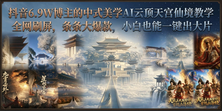 抖音6.9W博主的中式美学AI云顶天宫仙境教学，全网刷屏，条条大爆款，小白也能一键出大片-985网创