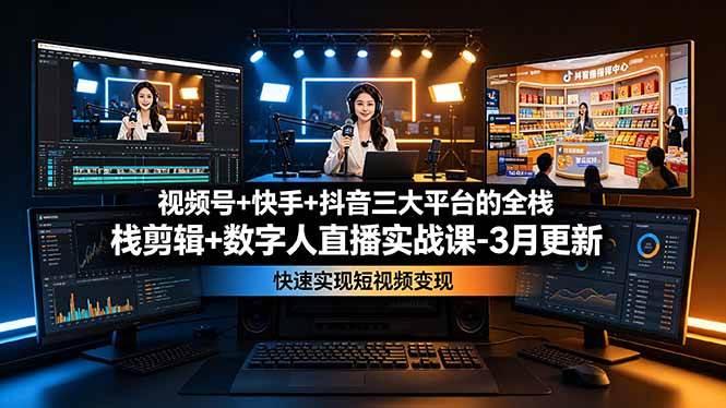 （19146期）视频号+快手+抖音三大平台的全栈剪辑+数字人直播实战课-3月更新：快速实现短视频变现-985网创