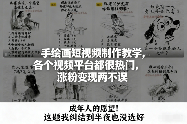 手绘画短视频制作教学，各个视频平台都很热门，涨粉变现两不误-985网创