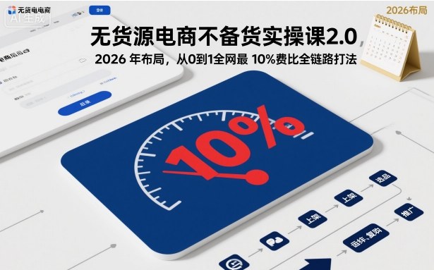 无货源电商不备货实操课2.0，2026年布局，从0到1全网最低10%费比全链路打法【更新26年5月】-985网创