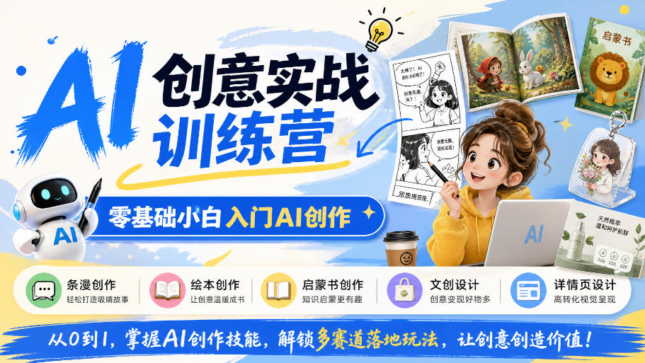 AI创意实战训练营，零基础小白入门AI创作，解锁条漫、绘本、启蒙书、文创、详情页多赛道落地玩法-985网创