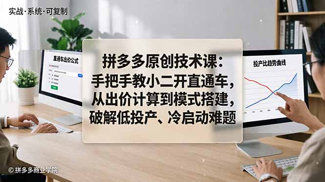 拼多多原创技术课：手把手教小二开直通车，从出价计算到模式搭建，破解低投产、冷启动难题-985网创