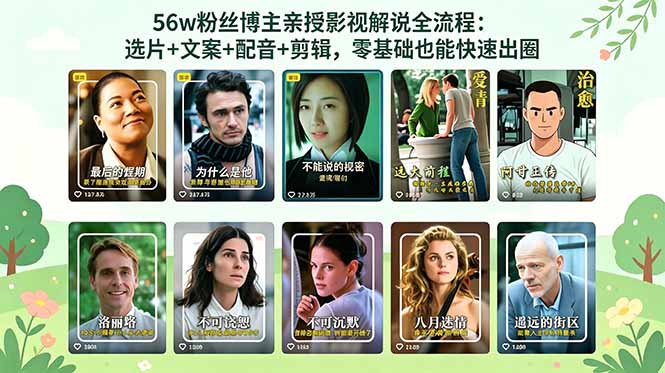 56万粉丝博主亲授影视解说全流程：选片+文案+配音+剪辑，零基础也能快速出圈-985网创