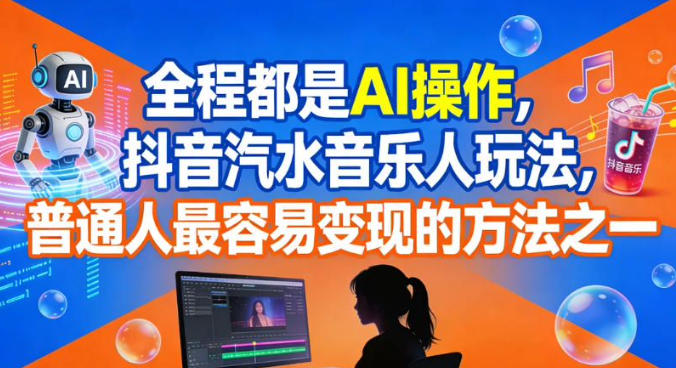 全程都是AI操作，抖音汽水音乐人玩法，普通人最容易变现的方法之一-985网创