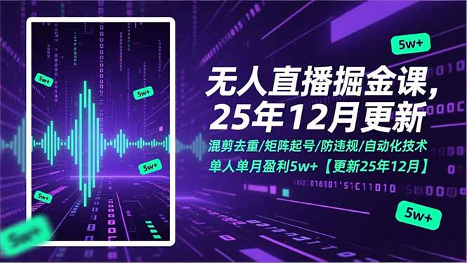 无人直播掘金课，混剪去重/矩阵起号/防违规/自动化技术，单人单月盈利5w+【更新25年12月】-985网创