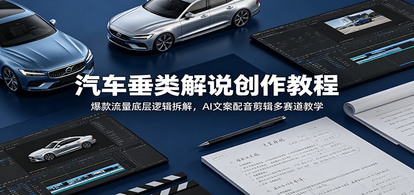 汽车垂类解说创作教程：爆款流量底层逻辑拆解，AI文案配音剪辑多赛道教学-985网创