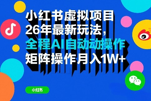 小红书虚拟项目26年最新玩法，全程AI自动操作，矩阵操作月入1W＋【揭秘】-985网创