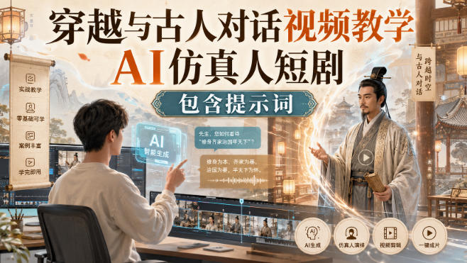穿越与古人对话视频教学，AI仿真人短剧，包含提示词-985网创