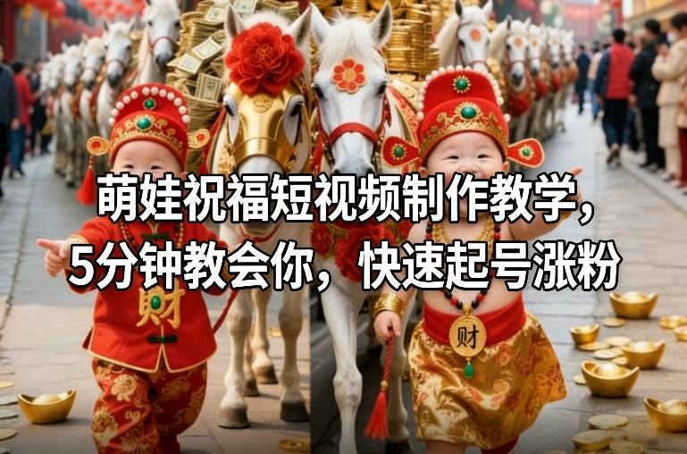 萌娃祝福短视频制作教学，5分钟教会你，快速起号涨粉-985网创