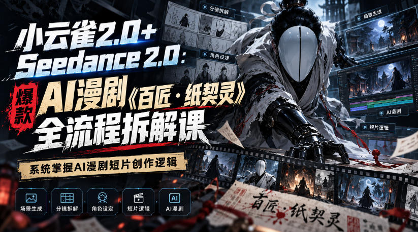 小云雀2.0+Seedance 2.0：爆款AI漫剧《百匠・纸契灵》全流程拆解课，系统掌握AI漫剧短片创作逻辑-985网创