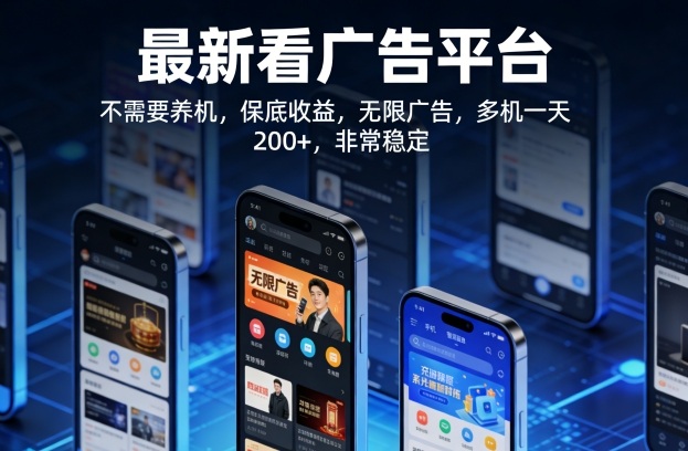 最新看广告平台，不需要养机，保底收益，无限广告，多机一天200+，非常稳定【揭秘】-985网创