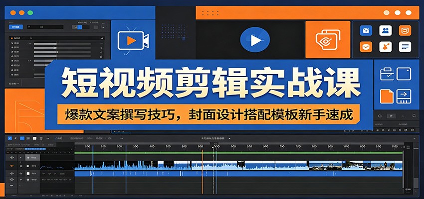 短视频剪辑实战课：爆款文案撰写技巧，封面设计搭配模板新手速成-985网创