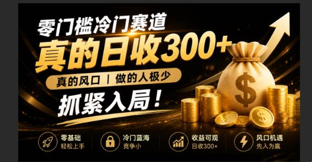 （19575期）零成本冷门赛道，真的日300+真风口，做得人极少！赶紧入局，超级简单！-985网创